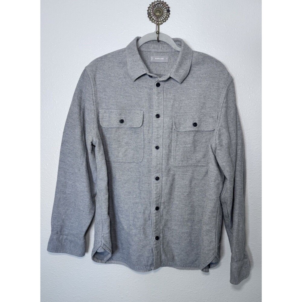 Everlane Shirt Jacket Mens Gray 100% Cotton Herringbone Button Down Size XL